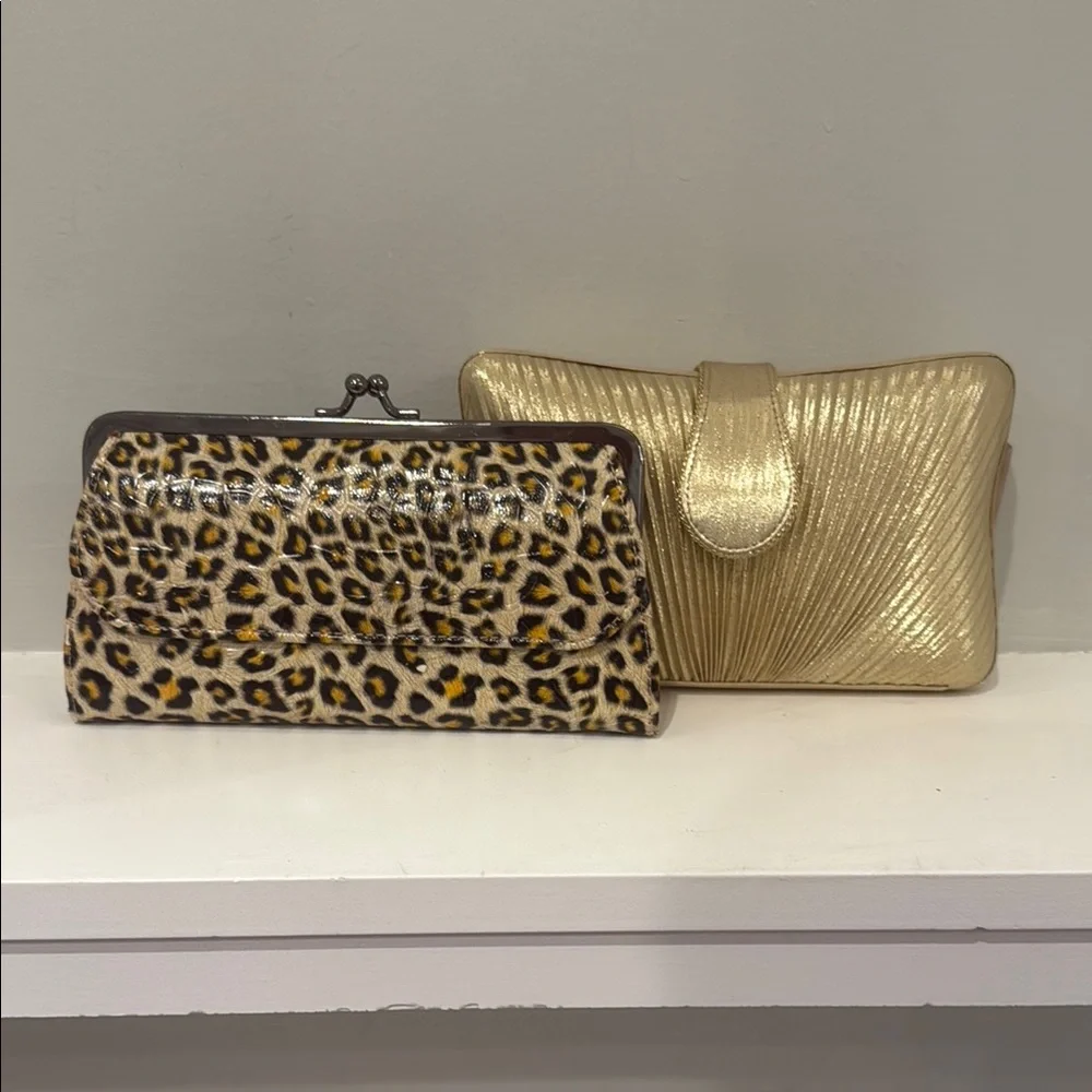 Gold Clutch & Leopard Print Wallet Bundle - Picture 2 of 10